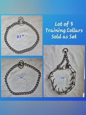 Lot of 3 Metal Dog Training Collars:  2 Slip Chains & 1 Prong Collar (21" - 26")